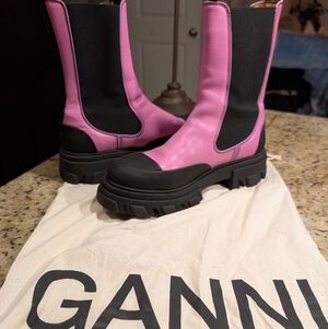 Ganni Pink and Black Combat Chelsea  Boots Sz 43 11-12